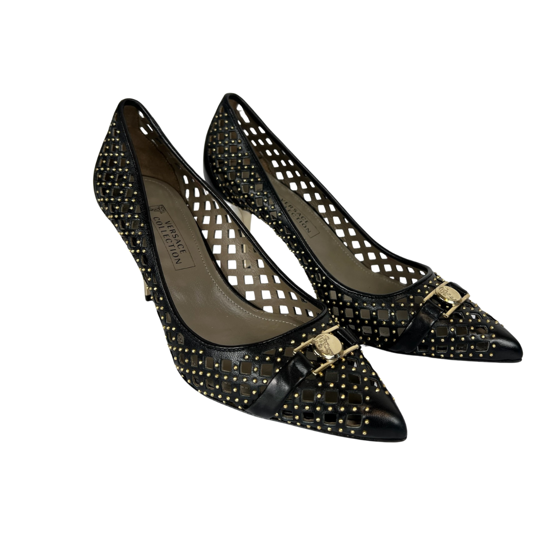VERSACE COLLECTION Scarpa decolté in pelle nera forata