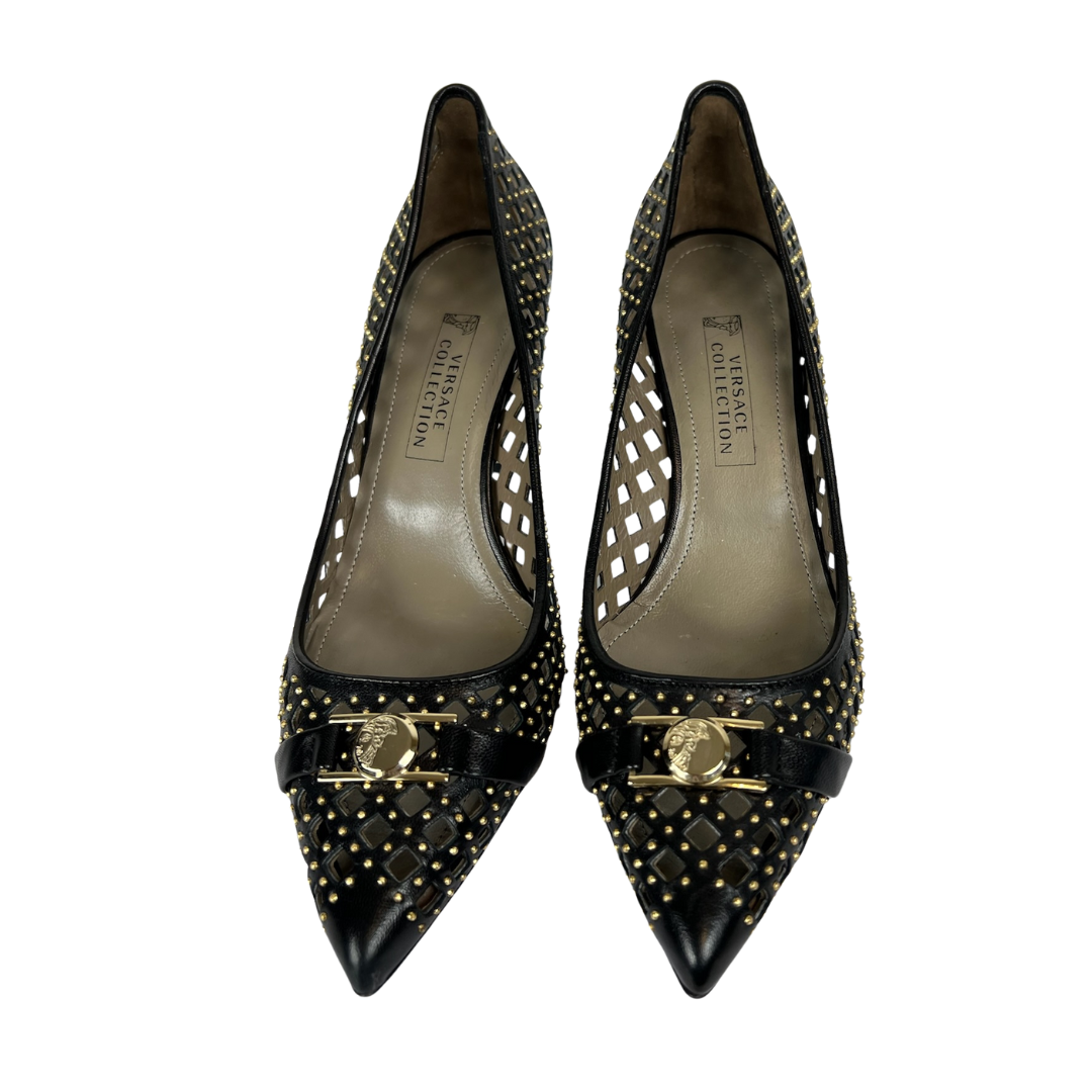 VERSACE COLLECTION Scarpa decolté in pelle nera forata