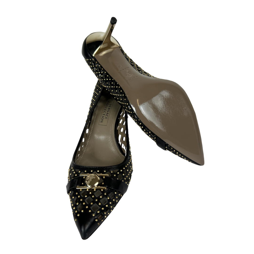 VERSACE COLLECTION Scarpa decolté in pelle nera forata