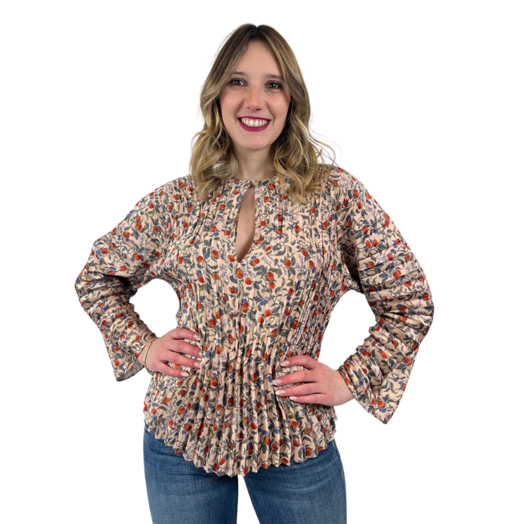 VINCE Camicia plissettata con stampa fiori e frutti