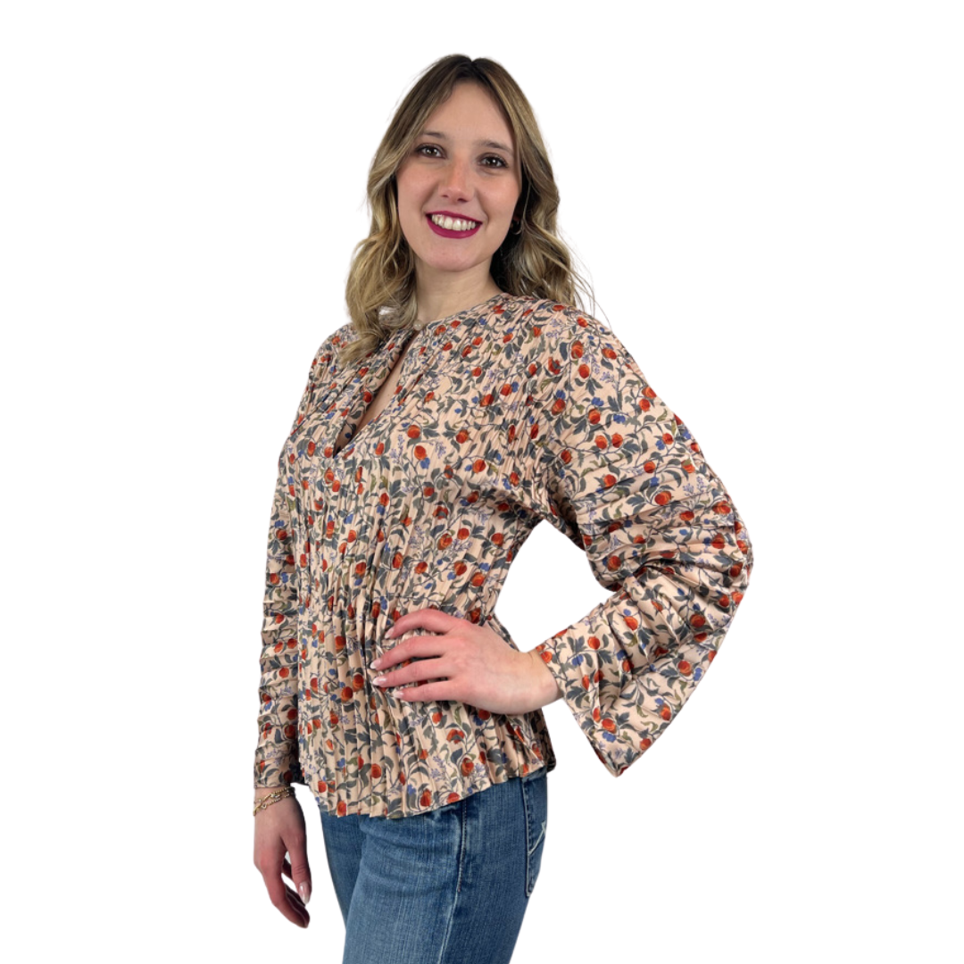 VINCE Camicia plissettata con stampa fiori e frutti