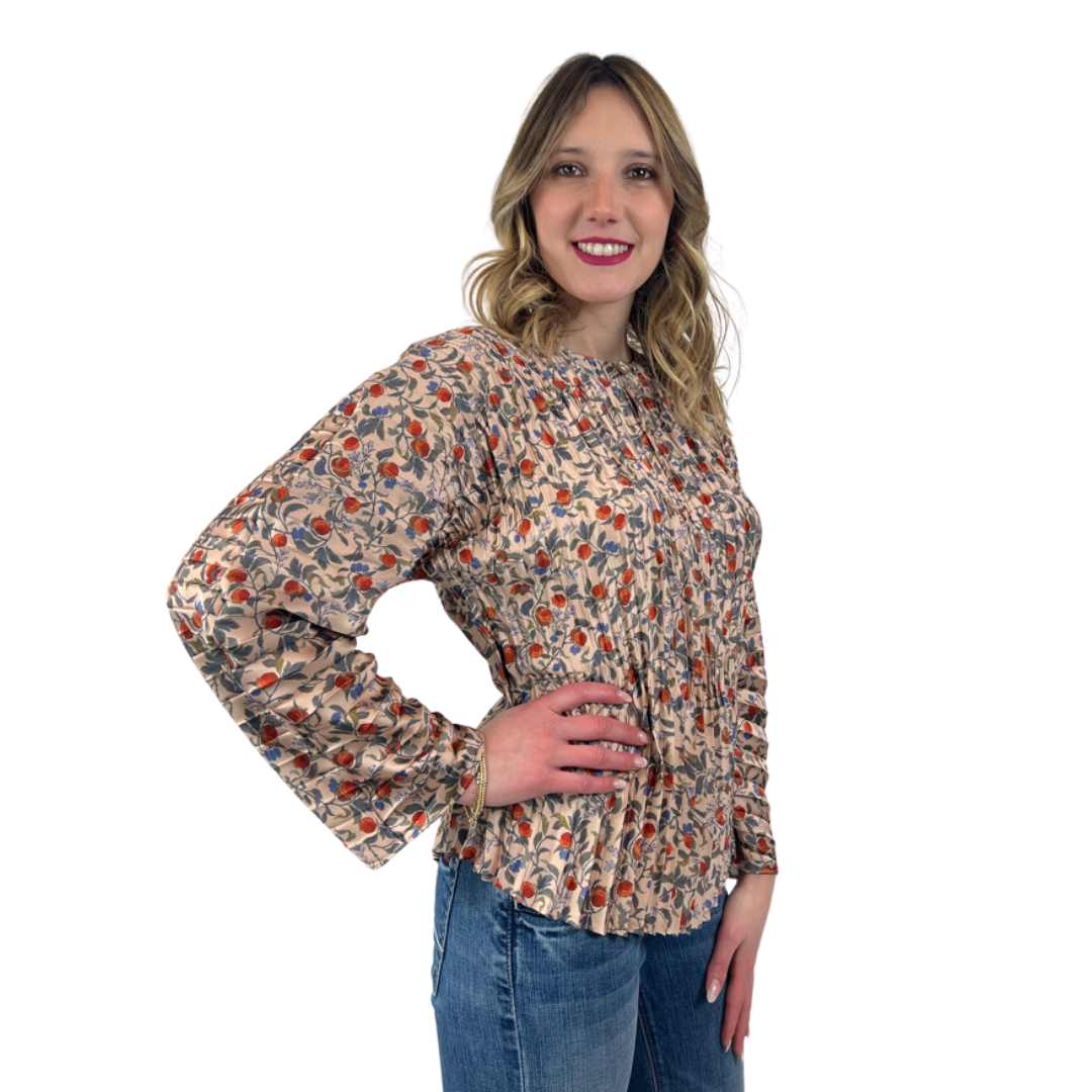 VINCE Camicia plissettata con stampa fiori e frutti