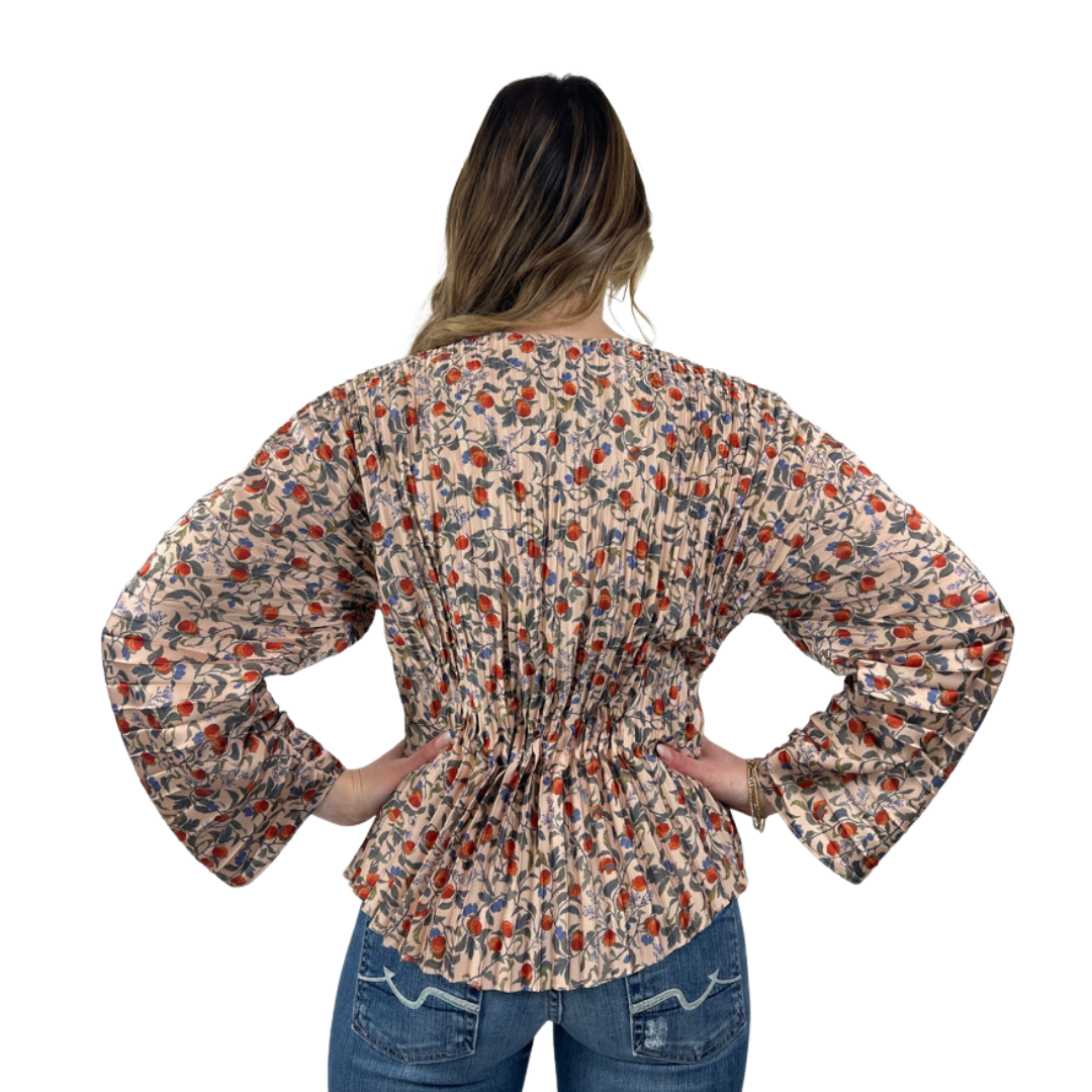 VINCE Camicia plissettata con stampa fiori e frutti