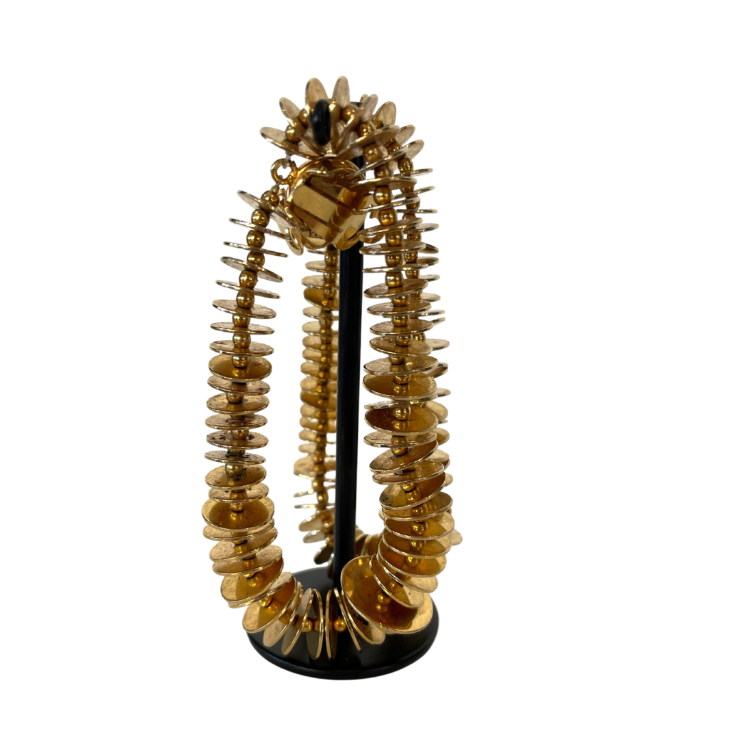 Orecchini grandi pendenti con cerchietti oro e chiusura clips Vintage Bijoux Rare