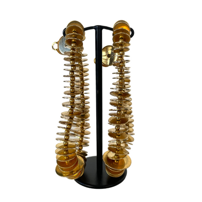 Orecchini grandi pendenti con cerchietti oro e chiusura clips Vintage Bijoux Rare
