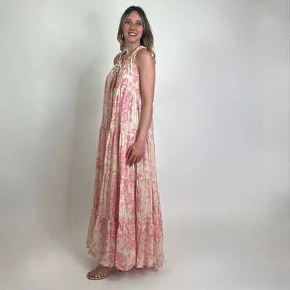 YVONNE S. Abito lungo in garza di cotone stampa cashmere rosa