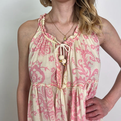 YVONNE S. Abito lungo in garza di cotone stampa cashmere rosa