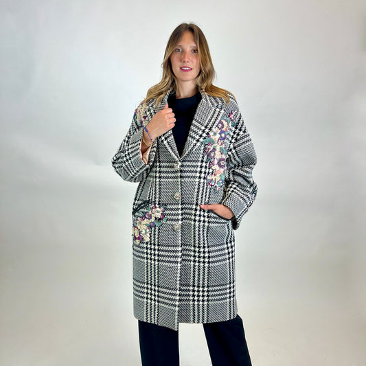 ZUHAIR MURAD Cappotto pied de poule con ricami gioiello