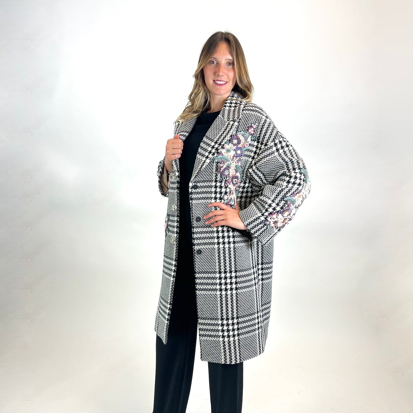 ZUHAIR MURAD Cappotto pied de poule con ricami gioiello