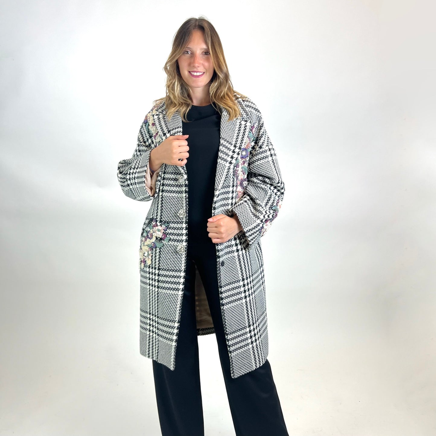 ZUHAIR MURAD Cappotto pied de poule con ricami gioiello