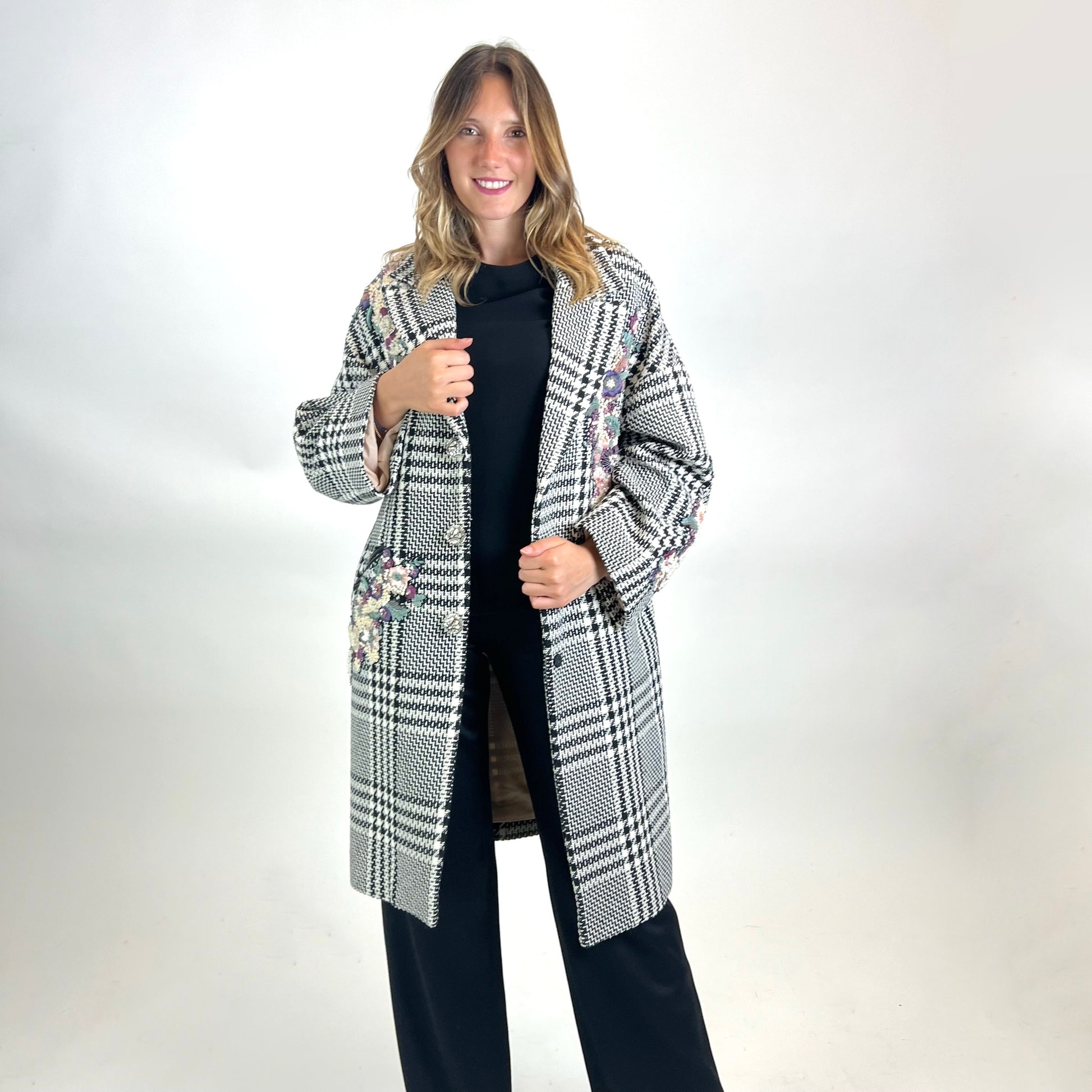 ZUHAIR MURAD Cappotto pied de poule con ricami gioiello