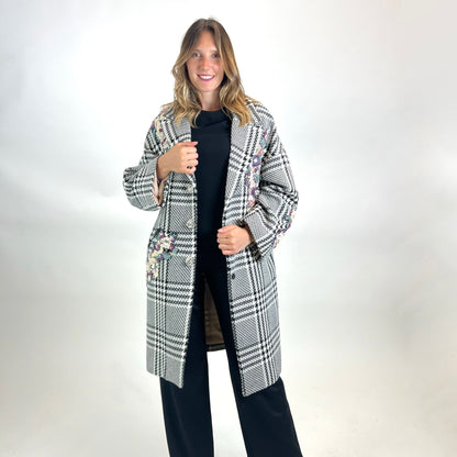 ZUHAIR MURAD Cappotto pied de poule con ricami gioiello