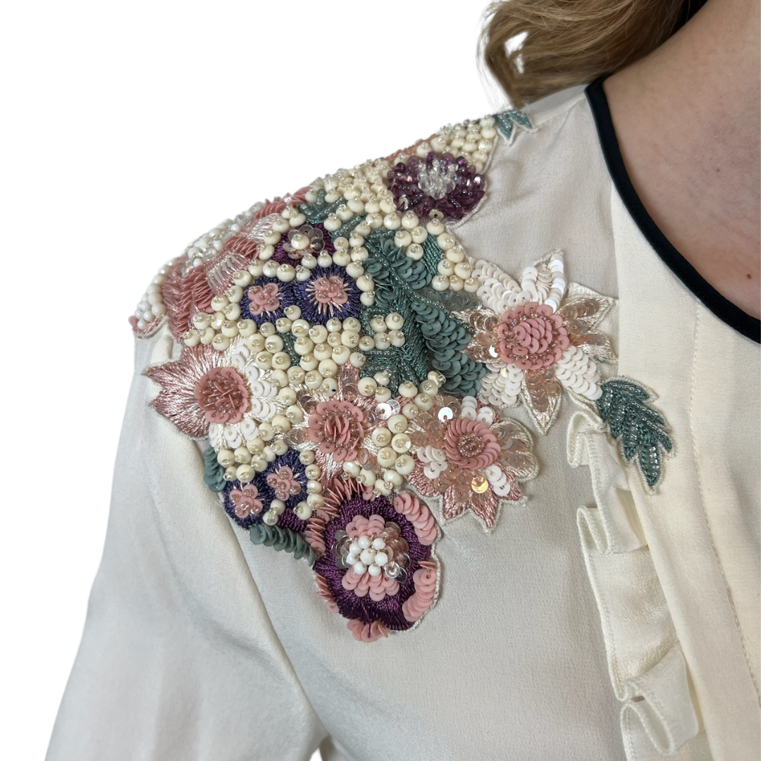 ZUHAIR MURAD Casacca in seta panna con ricami di perline
