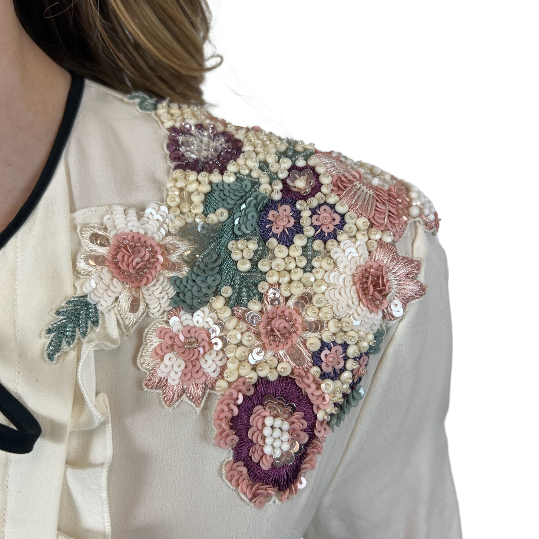 ZUHAIR MURAD Casacca in seta panna con ricami di perline