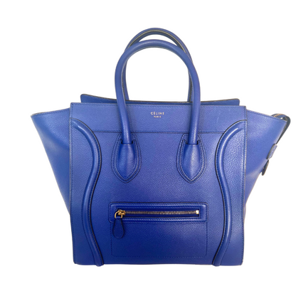 Borsa grande in pelle martellata bluette con due manici e tasca piccola esterna, chiusura zip