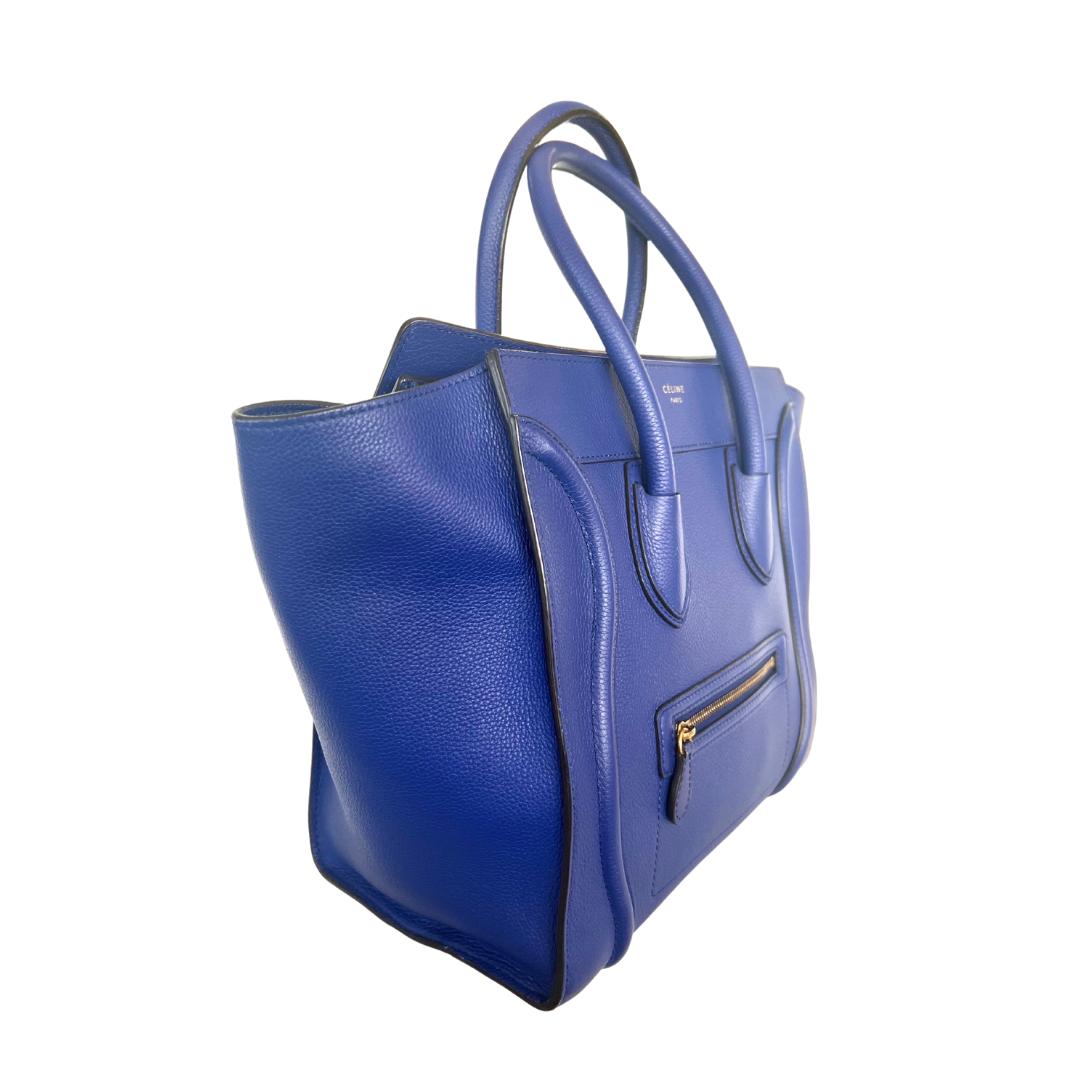 Borsa grande in pelle martellata bluette con due manici e tasca piccola esterna, chiusura zip