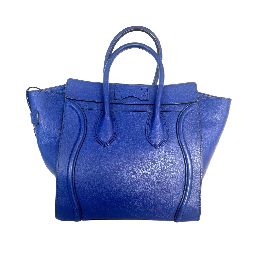 Borsa grande in pelle martellata bluette con due manici e tasca piccola esterna, chiusura zip