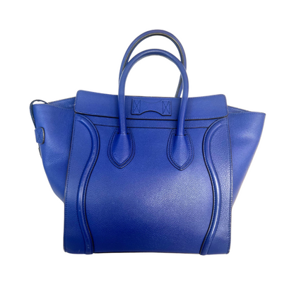 Borsa grande in pelle martellata bluette con due manici e tasca piccola esterna, chiusura zip