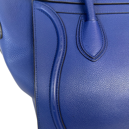 Borsa grande in pelle martellata bluette con due manici e tasca piccola esterna, chiusura zip