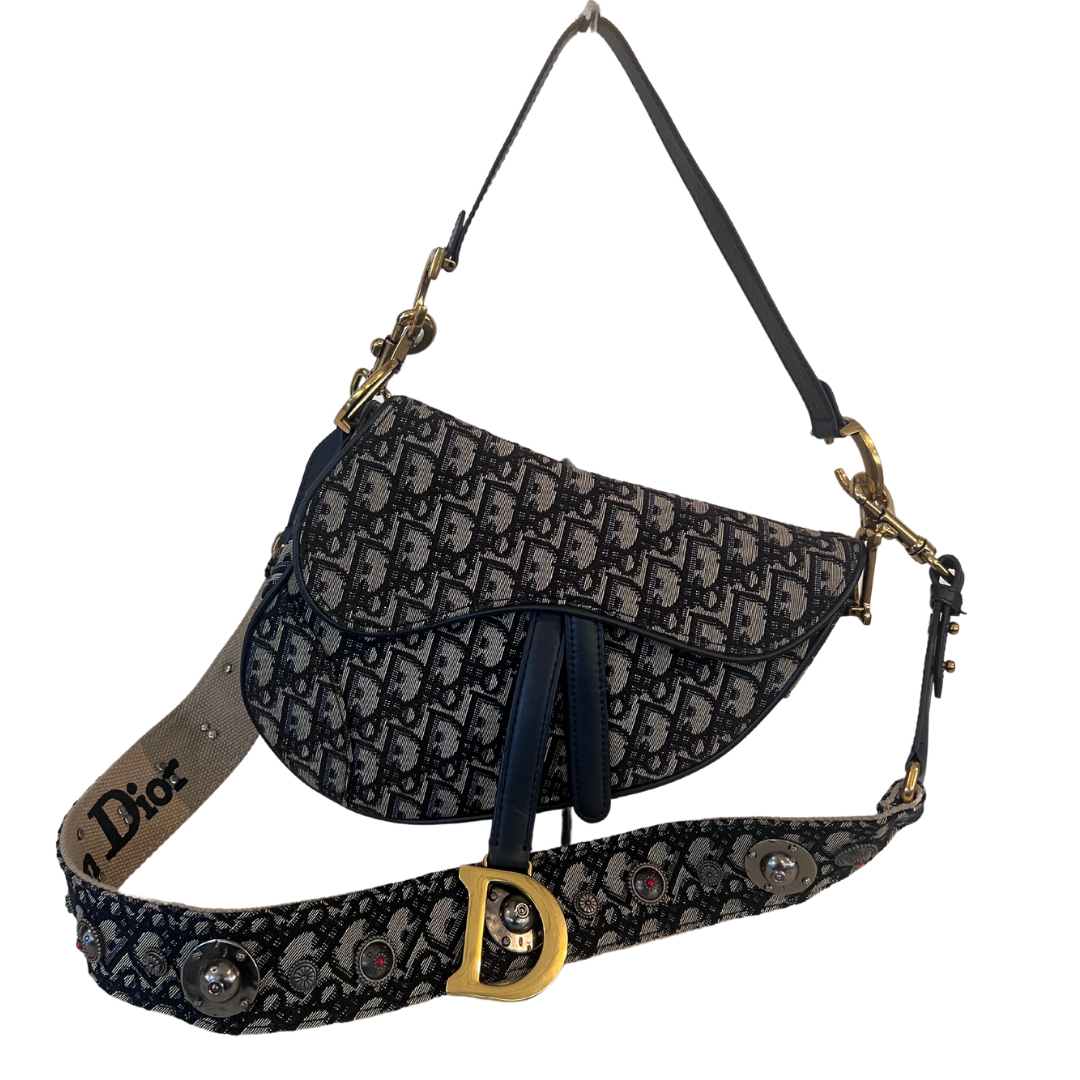 Christian Dior Saddle bag jacquard blu