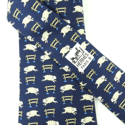 HERMES Cravatta blu con pecore