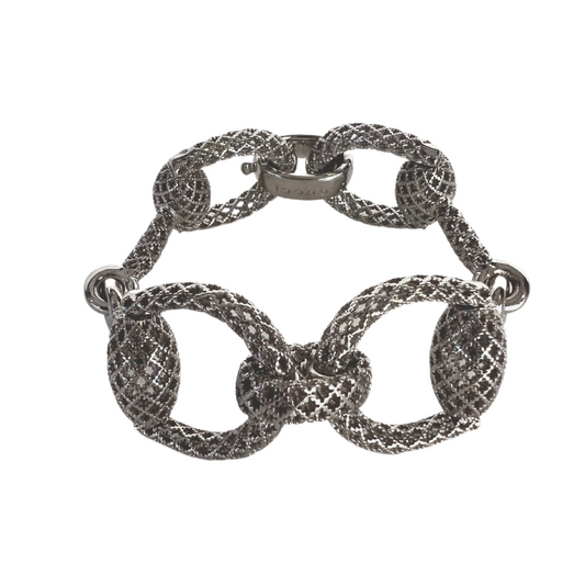 Bracciale in argento 925 semi rigido in maglia forata con staffe morsetto. 