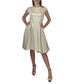 Completo Anita di Milano, abito damascato beige chiaro collo barchetta gonna godé con pence giacca bolero viscosa 